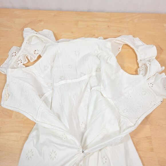 Forever That Girl Ruffled Eyelet Square-Neck Dress Women's Sz L Anthropologie - Picture 10 of 13